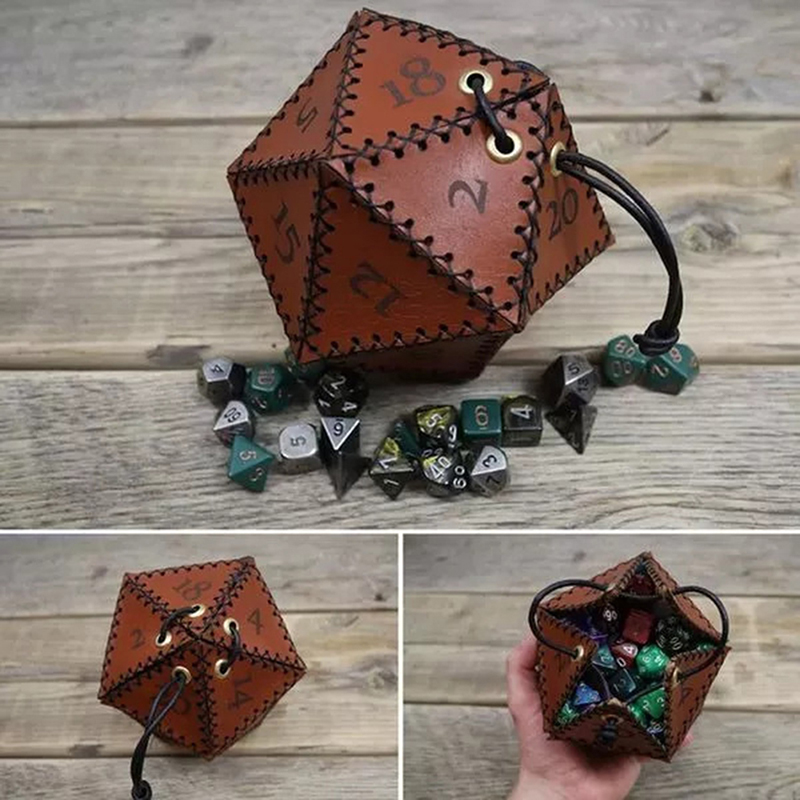 Gaming Accessories Gift Ideas - Leren D20 dobbelstenen tas, veelhoekige opbergdoos,